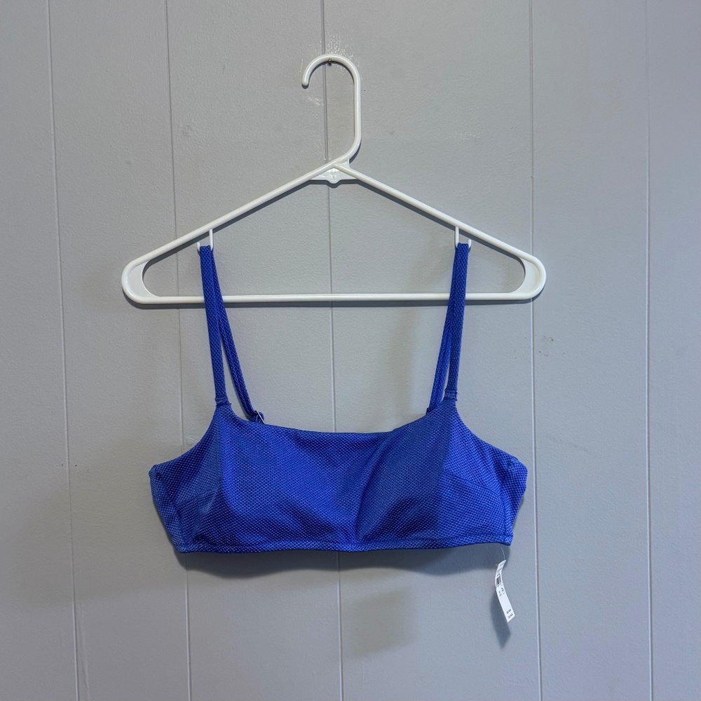 Aerie Shine Pique Straight Scoop Bikini Top in Periwinkle Size Large NWT!